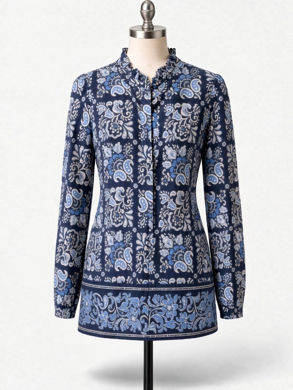 Talbot's Ruffle Popover Blouse - Jacobean Border Misses Size Small